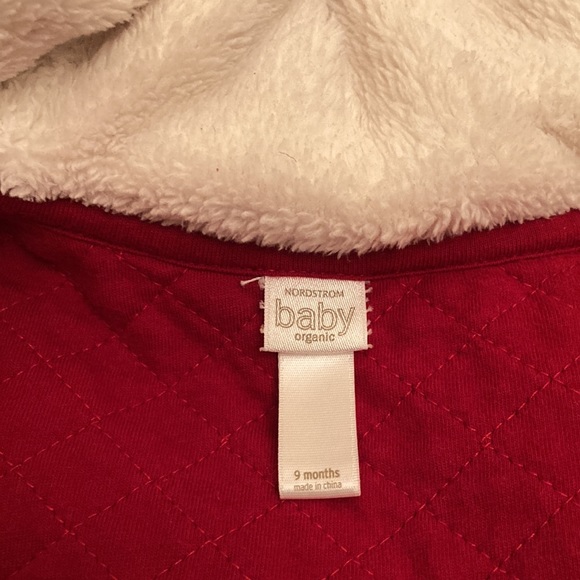 Nordstrom baby hooded bunting 9 months red fleece lining organic - Picture 3 of 3